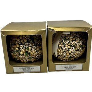 Restoration Hardware festive white winterberry kissing ball set 2 ornament READ